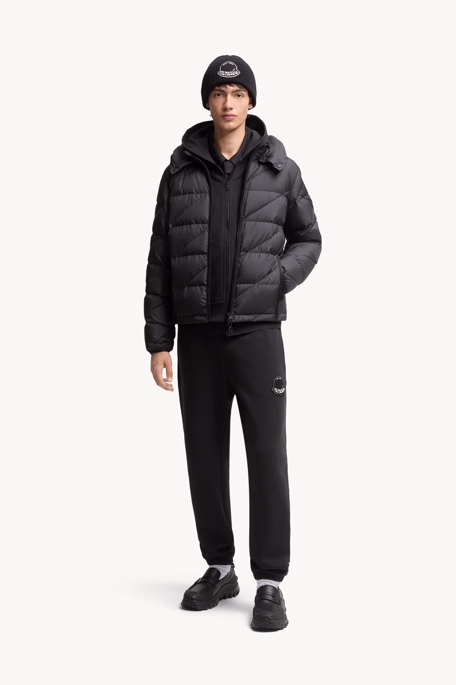 Logo Cotton Zip-Up Hoodie Men Black Moncler 0